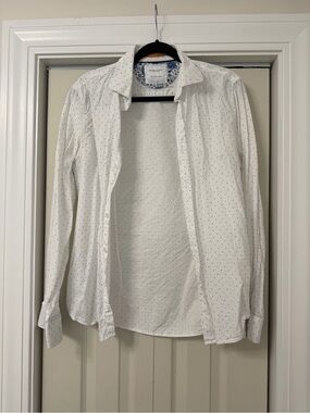 Denim & Flower Men's White Button-Up Shirt Jacket with Micro Dots